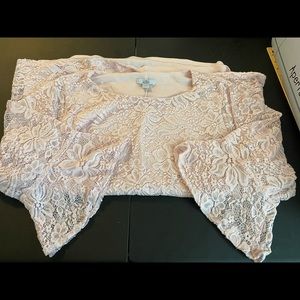 Light Pink Lace Blouse with Flare Sleeves, Size 1X